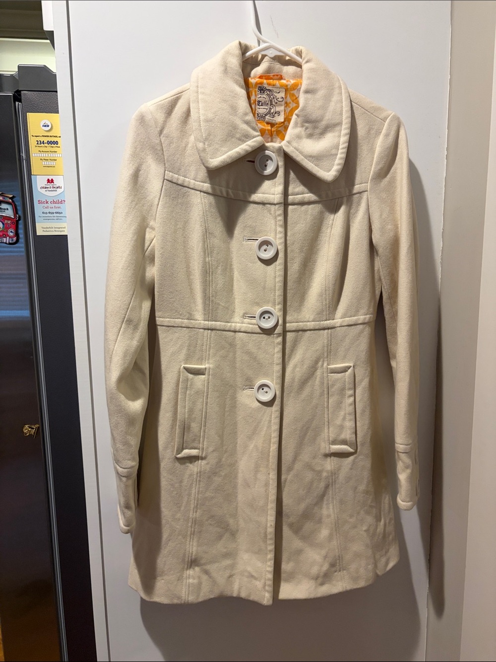 Tulle Cream Button-Front Wool-Blend Pea Coat